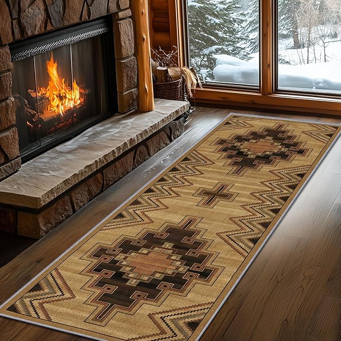 Vintage Geometric Cross Hallway Runner Rug, 3x10ft Entrance Washable Rug, Corridor & Foyer High-Traffic Area Rugs, Durable Non-Slip Mat, Soft Bedroom Rugs, Southwestern Home Decor Carpet