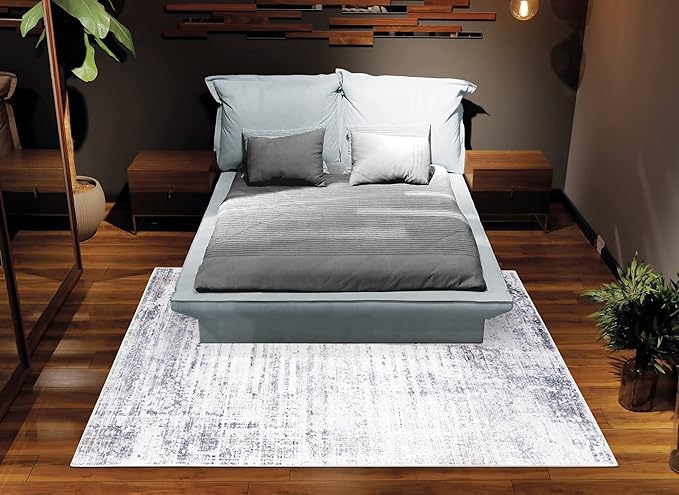 Bloom Rugs Washable Non-Slip 6' x 9' Rug - Gray/Charcoal/Blue Modern Abstract Area Rug for Living Room, Bedroom, Dining Room, and Kitchen - Exact Size: 6' x 9'