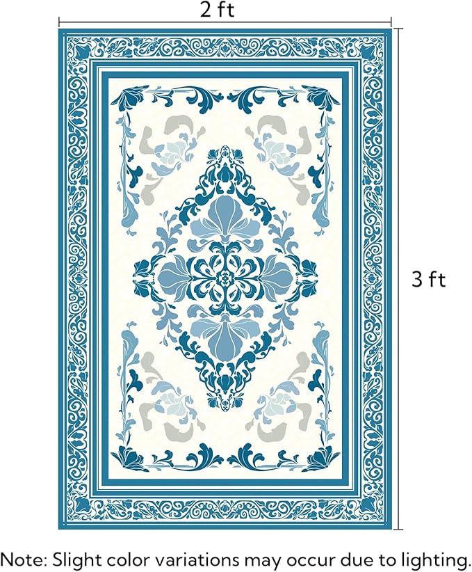 SOULFUL Medium Pile 2x3 Entryway Rug - Soft Foot Feel Small Area Rug - Blue Boho Floral - Washable Non-Slip - Perfect for Hallway Kitchen Bedroom Bathroom Indoor Entrance