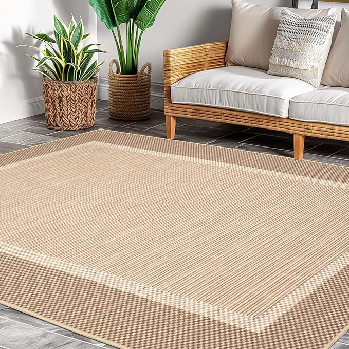 ILANGO Jute Area Rugs for Living Room, Woven Washable Rugs 3'x5' Indoor, Natural Farmhouse Rugs for High Traffice Areas, Non Slip Carpet with Rubber Backing for Bedroom Kitchen Porch