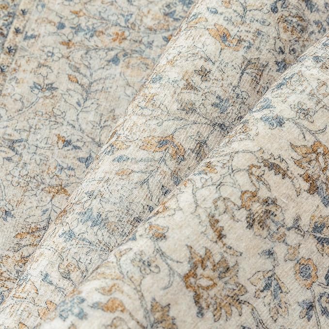 Beige Area Rug 8x10 Living Room Machine Washable Vintage Carpet Non Slip Indoor Retro Traditional Accent Throw Large Rug for Office Bedroom Dining Room Playroom