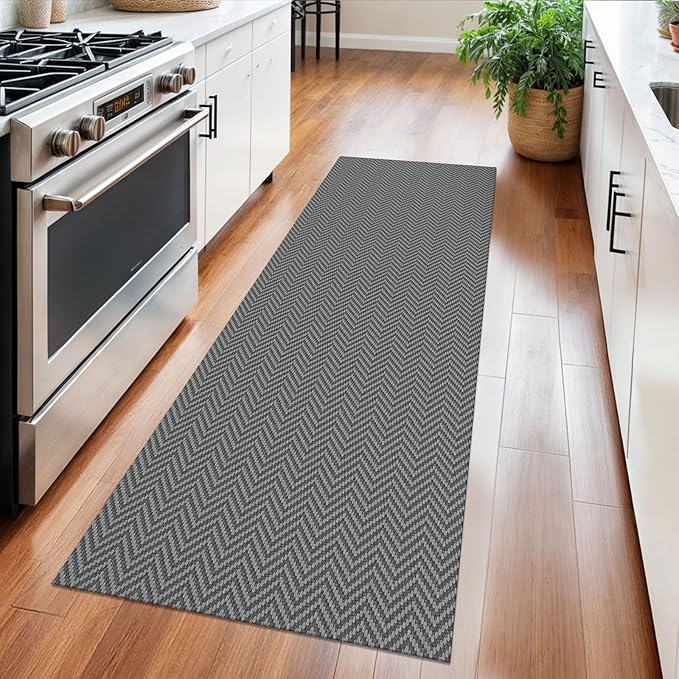 2x5 Ft Runner Rug Washable Runners for Hallways Kitchen Runner Rug with Rubber Backing Cotton Entryway Runner Indoor, Woven Floor Carpet for Hall Kitchen Bedroom, Charcoal Gray/Gray
