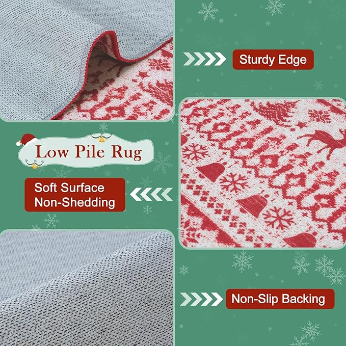 2025 Christmas Door Mat, 2x3 Small Red Rugs for Entryway, Low Pile Xmas Kitchen Rugs Non Slip Washable, Thin Bathroom Rugs Fit Under Door, Winter Holiday Accent Rug for Entry Bedroom