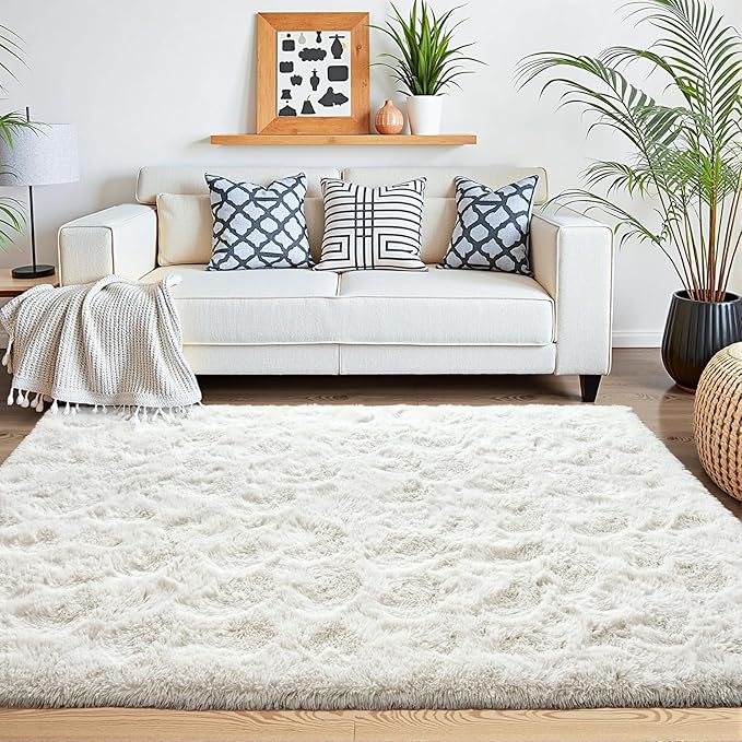 Beglad Fluffy Large Area Rugs 6x9 Feet, Modern Minimalist Style Shag Fuzzy Rugs, Non-Slip Indoor Carpet Soft Rugs for Kids Room, Bedroom & Living Room, Cream White