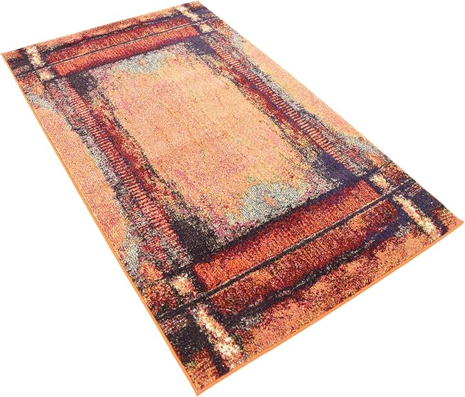 Unique Loom Estrella Collection Rustic, Distressed, Modern, Abstract Area Rug (3' 3 x 5' 3 Rectangular, Orange/Black)