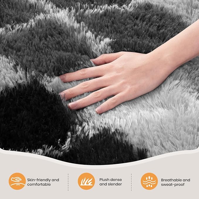 Zentavio Area Rugs for Living Room Large Rugs for Bedroom 5x8 Carpet Fluffy Fuzzy Soft Shag Aesthetic Plush High Pile Gray Throw Rug for Nursery Kids Room Dorm Diomond Black
