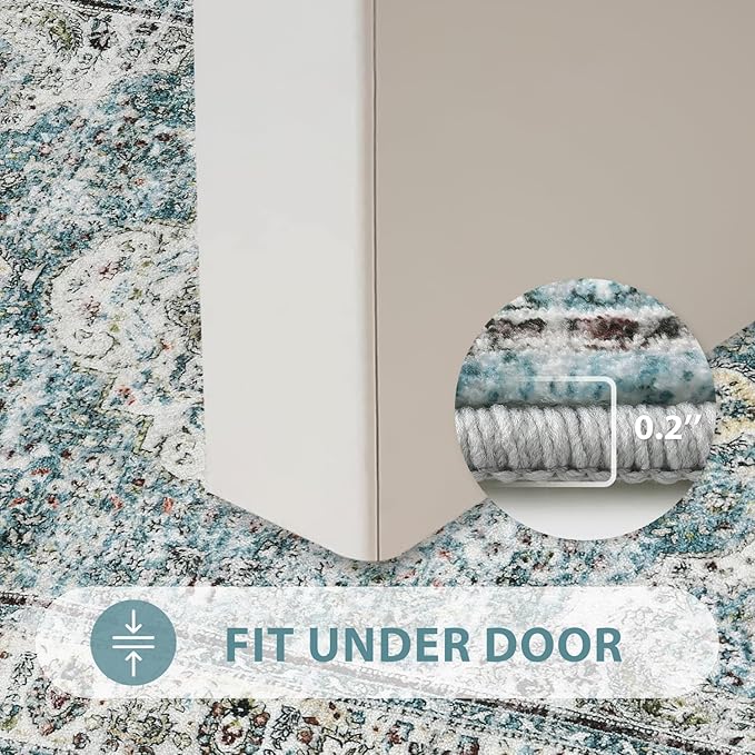 Uphome Bathroom Rugs Runner, Distressed Farmhouse Boho Blue Bath Mat, Non Slip Washable Long Bath Rugs, Vintage Traditonal Soft Velvet Bathroom Runner for Bathtub Sink Shower, 18x47 inch