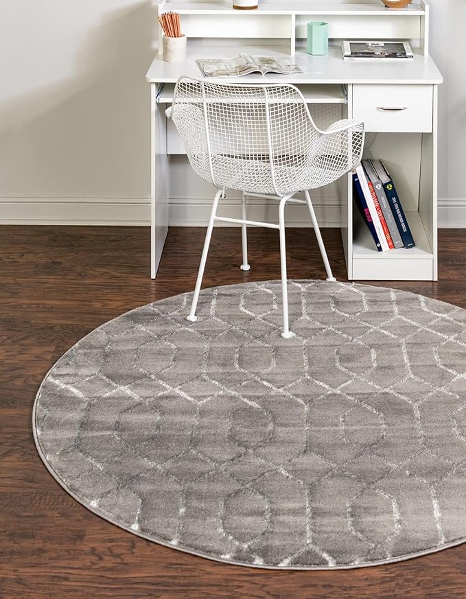Unique Loom Glam Collection Area Rug - Trellis (3' 3" Round, Gray Silver/ Silver)