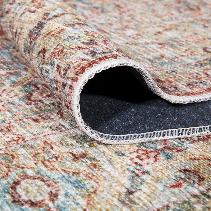Bloom Rugs Washable Non-Slip 2x3 Rug - Orange/Olive Beige Traditional Oriental Area Rug for Living Room, Bedroom, Dining Room, and Kitchen - Exact Size: 2' x 3'