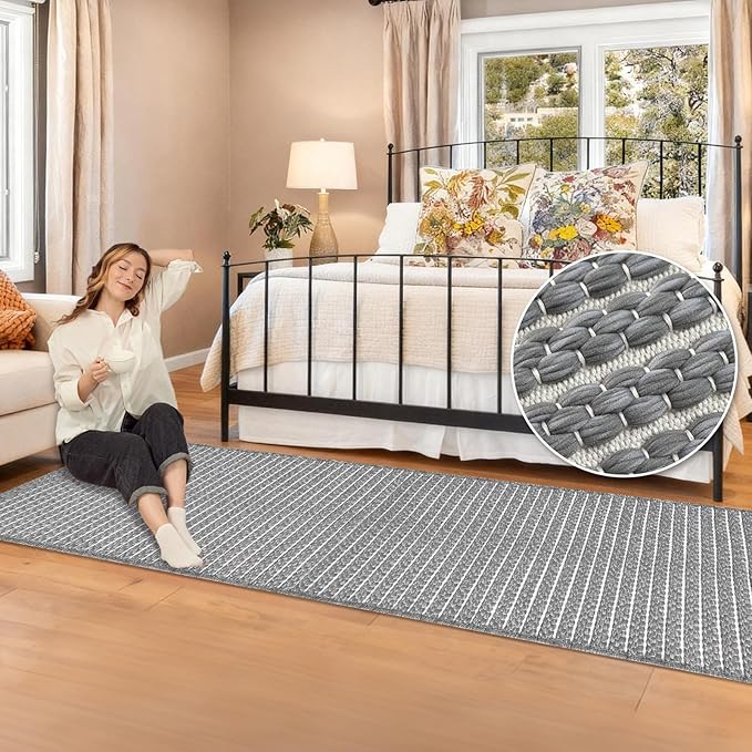 Braided Hallway Runner Rug,Super Absorbent Kitchen Mats for Floor,Non Slip Washable Kitchen Rugs,Quick Dry Boho Entryway Runner Rugs for Bathroom,Hallyways,Bedroom,24"x72",Grey