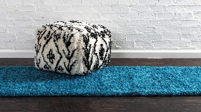 Unique Loom Solid Shag Collection Area Rug (2' 6" x 13' 1" Runner, Turquoise)