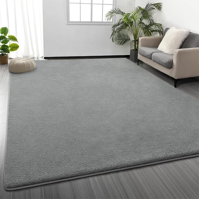 Area Rugs for Living Room Bedroom, 4 x 6 Ft Non-Slip Modern Area Rug, Soft Thickened Memory Foam Rug, Comfy Minimalist Indoor Carpet for Boys Girls Room Nursery Dorm Home Decor, Grey
