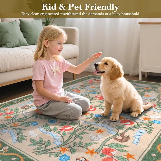 Collive 2x6 Hallway Runners Rug Non Slip, Green Washable Jungle Animal Kitchen Rug Runner for Hallways, Low Pile Entryway Carpet Soft Stain Resistant Bathroom Mats for Laundry Room, Bedside, Bedroom