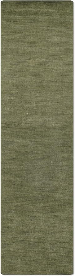 Rugsotic Carpets Hand Knotted Loom Wool 2'6''x10' Runner Area Rug Solid Green L00111