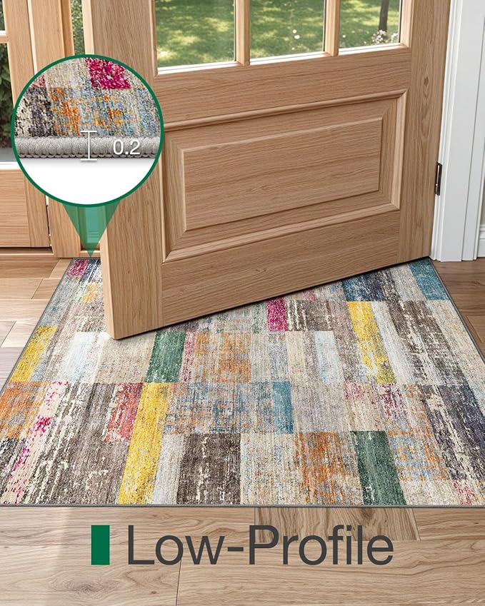 LUMI Ultra Thin Door Mat, 18x30 Non Slip Indoor Doormat Entrance Washable Rugs Entryway Oriental Vintage Soft Carpet for Kitchen Bedroom Front Door, Multicolor