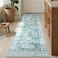 Uphome Bathroom Runner Rug, Distressed Tribal Farmhouse Sage Green Bathroom Mat, Large Bathroom Rugs Non Slip Washable, Oriental Retro Boho Bath Mat Runner for Bathtub Sink Hallway, 24x59 inch