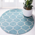 Rugs.com Lattice Frieze Collection Rug – 5' Round Light Blue Medium Rug Perfect for Kitchens, Dining Rooms