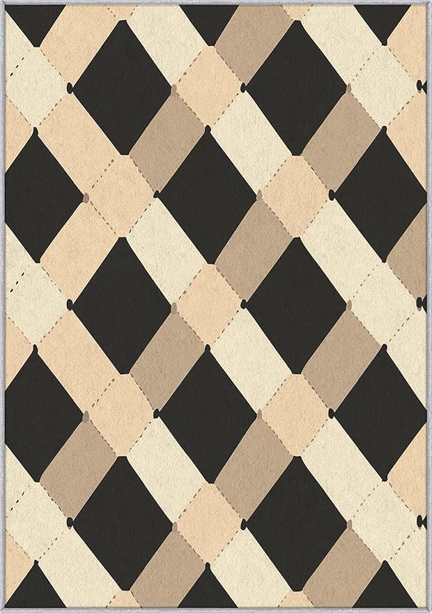 Washable 3x4 Modern Geometric Rug Living Room, Abstract Diamond Design Area Rugs for Bedroom, Modern Geometric Home Decor Carpet, Low Pile, Non Slip, Kids & Pet Friendly (N4148)