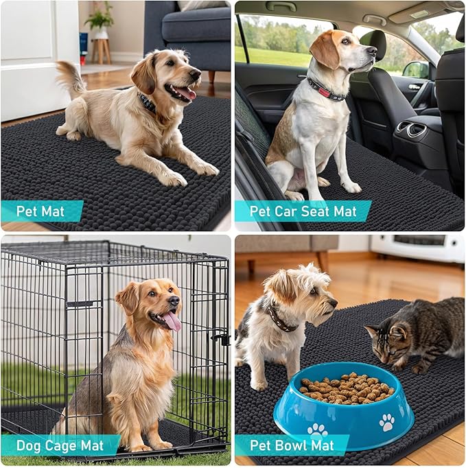 OLANLY Dog Door Mat for Muddy Paws 54x32, Absorbs Moisture and Dirt, Absorbent Non-Slip Washable Doormat, Quick Dry Chenille Mud Mat for Dogs, Entry Indoor Entryway Carpet for Inside Floor, Dark Grey