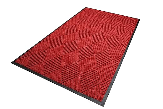 M+A Matting WaterHog Diamond | Commercial-Grade Entrance Mat with Rubber Border – Indoor/Outdoor, Quick Drying, Stain Resistant Door Mat (Solid Red, 3' x 4')