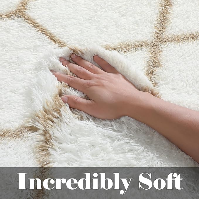 ONASAR Rugs for Living Room Bedroom, 5x8 Washable Fluffy White and Beige Area Rug, Geometric Boho Soft Plush Shaggy Floor Carpet Mat for Nursery Kids Girls Boys Teen Dorm Home Decor Aesthetic