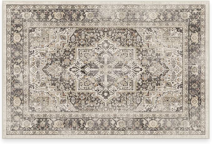 RUGGABLE Washable Vintage Area Rug – Kamran Hazel 2x3, Stain-Resistant, Non-Slip – Small Machine Washable Rugs for Living Room, Bedroom, Hallway, Entryway & Bathroom–with Standard Pad