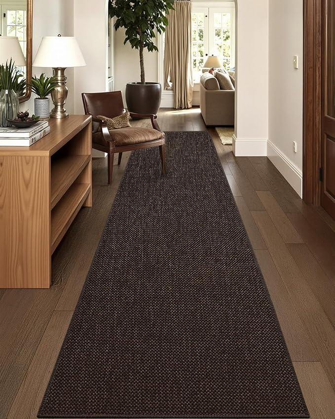 Color&Geometry Door Mat 2'4"x12' Runner Rug with Rubber Backing, Non Slip Washable Hallway Rug, Carpet Runners for Hallway Living Room Bedroom, Brown (Rolled-up NO Creases)