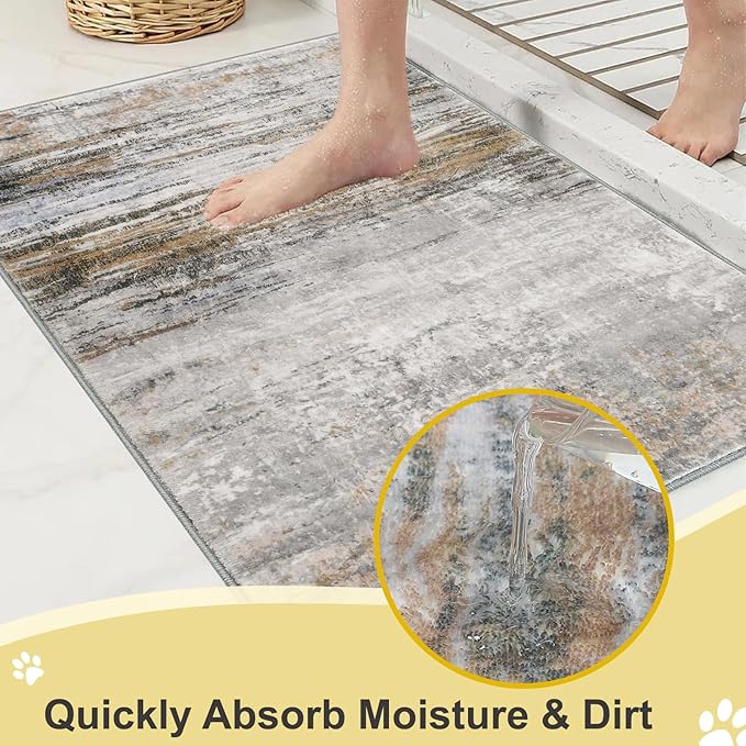 COMSLE Door Mat Soft Absorbent Indoor Front Entryway Rug Machine Washable Entrance Mats for Muddy Paws for Muddy Paws Non Slip Throw Rugs 20" x 32" Doormat for Inside Foyer Bedroom - Yellow