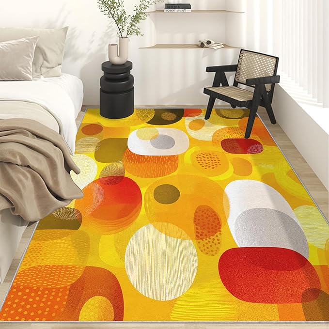 Abstract Geometry Rugs for Home Decor, 7x9 ft, Mid Century Modern Area Rugs for Living Room, Soft Non Slip Washable 70s 80s Geometric Carpet Bedroom Decorations Dt-Ghf-19