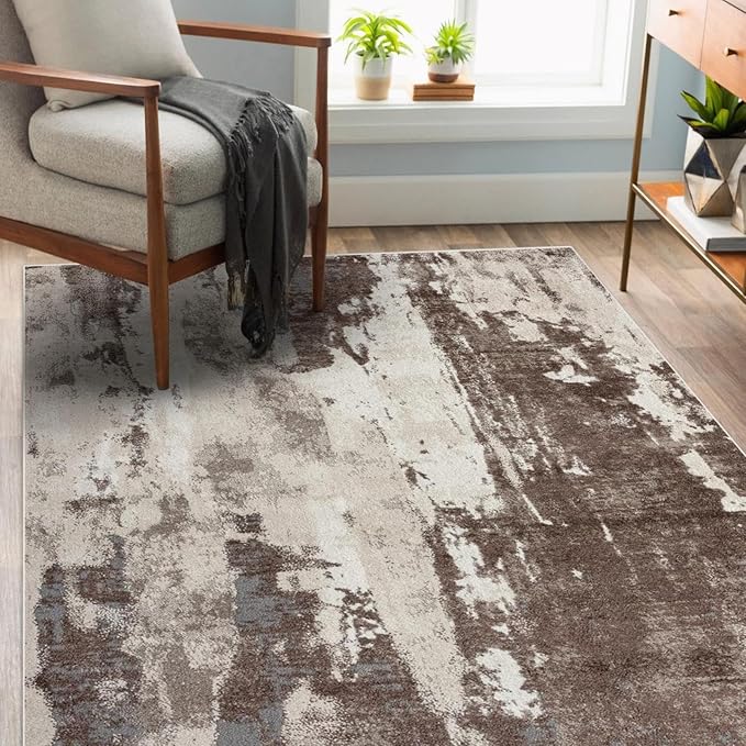 LUXE WEAVERS Euston Collection 7681 Brown 6x9 Modern Abstract Area Rug