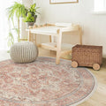 RUGGABLE Washable Area Rug – Kamran Rose Pink 8 ft Round, Stain-Resistant, Non-Slip – Large Machine Washable Rugs for Living Room, Bedroom, Hallway, Entryway & Office–with Standard Pad