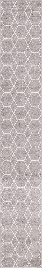 Unique Loom Trellis Frieze Collection Area Rug - Geometric (2' x 13' 1" Runner, Light Gray/ Ivory)
