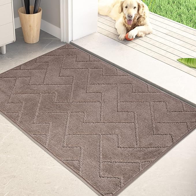 PURRUGS Dirt Trapping Door Mat 24" x 35.5", Non-Slip Machine Washable Entry Rug, Shoe Scraper, Dog Doormat, Super Absorbent Welcome Mat for Front & Back Door, Muddy Wet Shoes & Paws, Grayish Brown