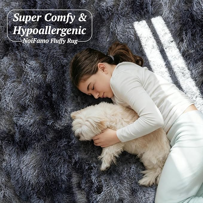 4x6 Area Rugs for Living Room Bedroom, Soft Fluffy Shaggy Bedside Rug, Indoor Floor Carpet for Kids Playroom, Dorms, Nursery Rooms, Home Decor (Tie-Dyed Dark Grey 4'x6')