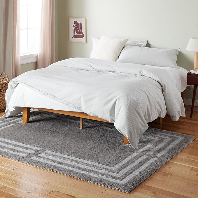 Town & Country Everyday Cloud Shag Plush Border Area Rug with High-Low Pile, Grey, 7'10"x10'2"
