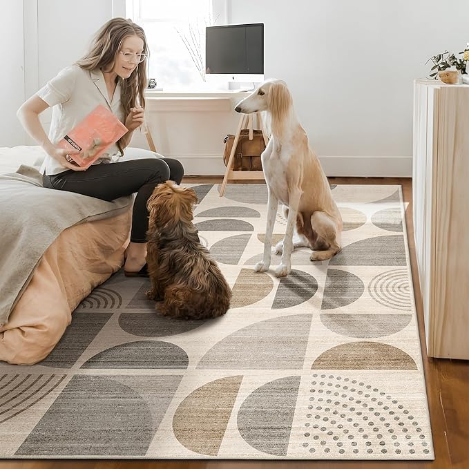 MUJOO Area Rug 6x9,Washable Rugs for Living Room Bedroom Dining Room,Large Boho Throw Floor Carpet Non Slip Soft Modern Abstract Bohemian Neutral Beige