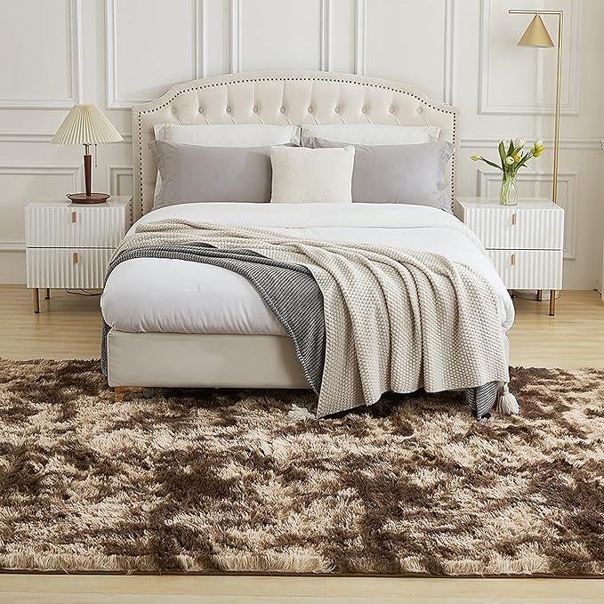 Andency Soft Area Rugs for Living Room Bedroom, 5x8 Fluffy Shaggy Bedside Rug, Non-Slip Large Shag Fuzzy Plush Carpets for Bedroom Kids Dorm Nursery Home Decor Aesthetic, Tie-Dyed Brown