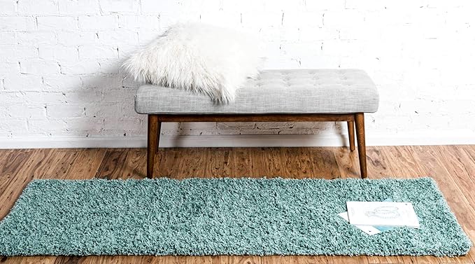 Unique Loom Solid Shag Collection Area Rug (2' 6" x 16' 5" Runner, Light Slate Blue)