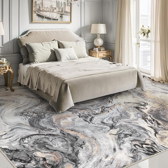 9x12 Area Rugs for Living Room, Modern Abstract Rug for Bedroom, Contemporary Machine Washable Rug, Large Stain Resistant Carpet for Dining Room Playroom Nursery Room, Pet & Kids Friendly
