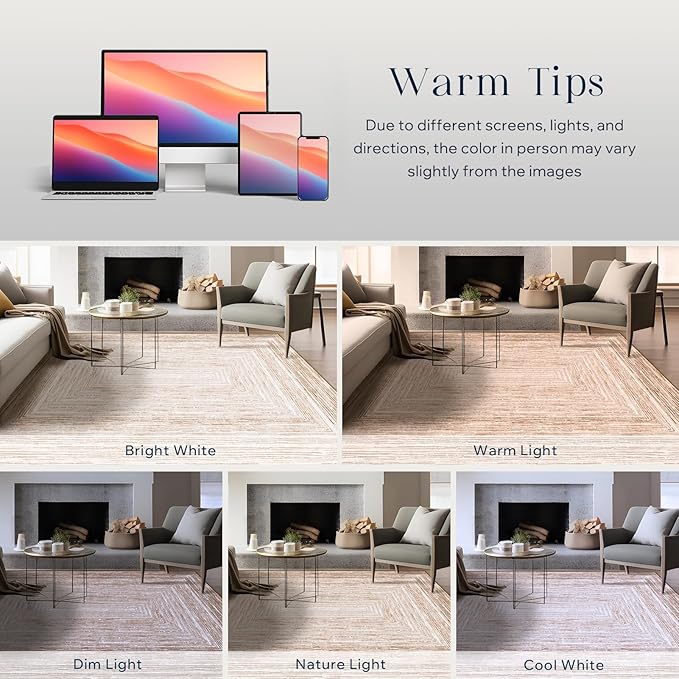 Phantoscope Washable Area Rug 5'x7' Non-Slip, Modern Neutral Boho Rugs for Living Room, Bedroom, Dining Room, Distressed Geometric Rectangle Pattern, Low-Pile Foldable Floor Carpet, Neutral Beige/Rust
