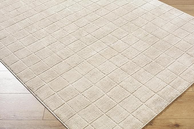 Livabliss x Our PNW Home Cascade Minimalist Grid Area Rug, 9'2" x 12', Light Beige