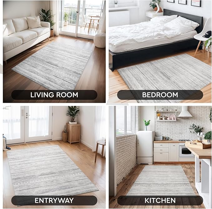 3x5 Area Rug Machine Washable Non Slip Rug Distressed Neutral Moroccan Boho Rug Ultra Soft Indoor Rugs for Bedroom Living Room Entryway Kitchen Foyer Bedside, Grey
