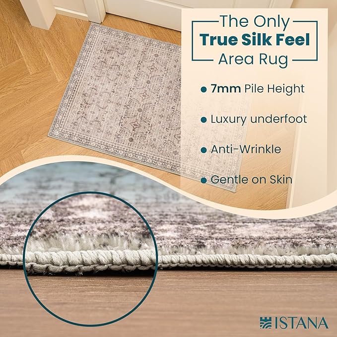 Istana Area Rug 2x4 - Pale Rose Beige 2x4 Washable Rug Non Slip - Pet Friendly Living Room Rug - Non Shedding Washable Rugs for Bedroom - Foldable Bathroom Rugs
