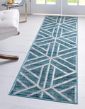 Rugs.com Lattice Trellis Collection Rug – 10 Ft Runner Blue Low-Pile Rug Perfect for Hallways, Entryways