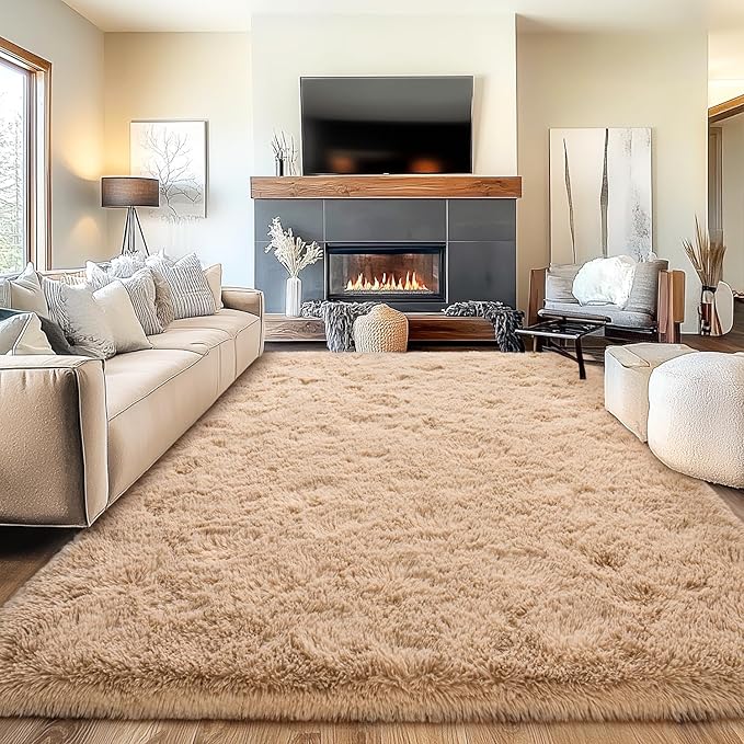 Area Rugs for Living Room, Soft Shaggy Carpets for Living Room, Fuzzy Rugs for Kids' Room, Perfect Decor for Modern Home Camel 4x6 Feet
