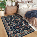 Rugcomf Vintage Paisley 3'x5' Area Rug - Machine Washable, Non-Slip Low Pile Small Floral Carpet for Bedroom, Bedside, Kitchen, Entryway, Kids/Girls Room, Office - Blue