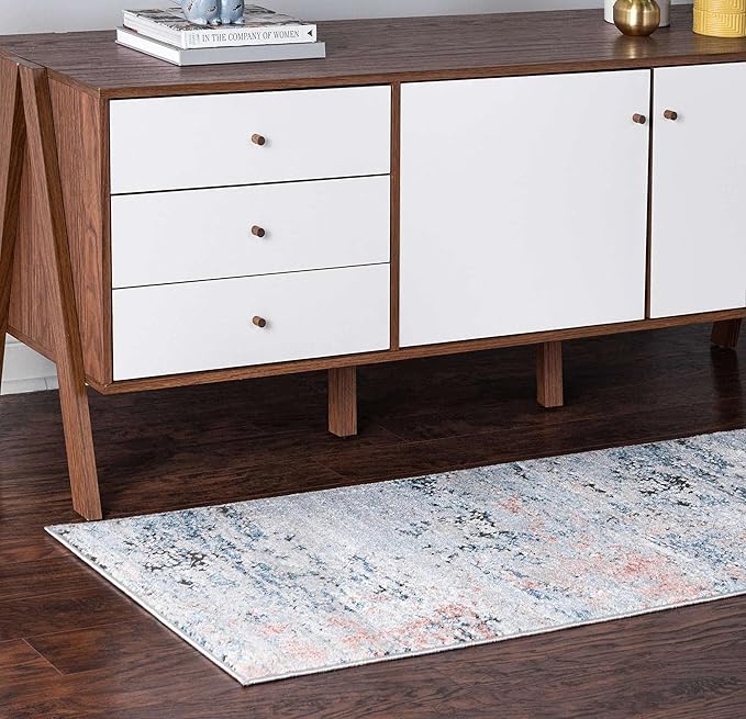 Rugs.com Leipzig Collection Runner Rug – 10 Ft Runner Multi Low-Pile Rug Perfect for Hallways, Entryways
