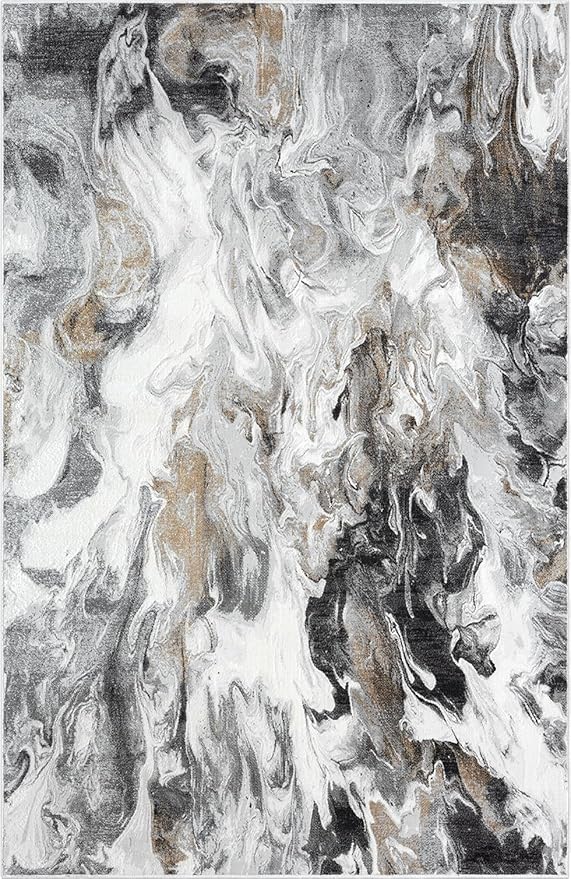 Abani Regal Collection Area Rug - Abstract Grey Black Marble Swirl Design - 5' x 8' - for Living Room, Bedroom & Office Washable