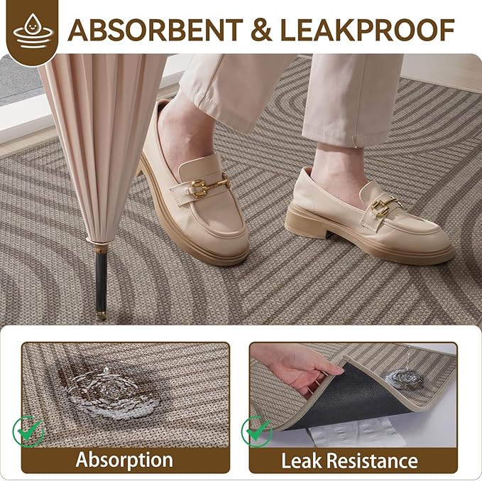 Front Door Mat 31''x47'', Absorbent Muddy Dirt Resist Washable Non Slip Low-Profile Indoor Doormat, Easy Clean Welcome Entryway Door Mats, Brown