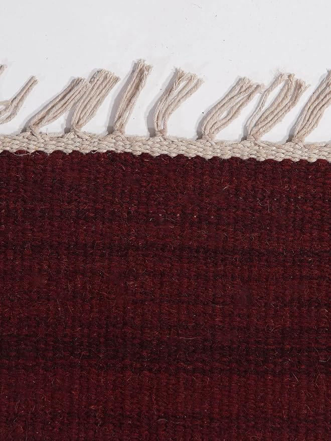 Rugsotic Carpets Hand Woven Flat Weave Kilim Wool ECO-Friendly Area Rugs - 6'x9', Rectangle Shape, Burgundy Color, Solid Plain Design, Low Pile Handmade Rugs for Living Room, Bed Room (D00111)